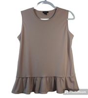 Halogen Mauve Solid Crewneck Knit Sleeveless Ruffled Peplum Hem Top Size M