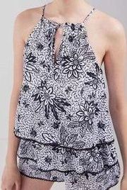 Urban Outfitters Black and white floral layered romper halter neck