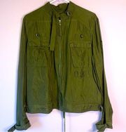 Green Silk Utility Cargo Corset Zipper Jacket Cardigan Women's XL