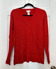 Metallic Sparkle Ribbed V-Neck Stretchy Sweater in Red - Size 2X