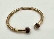 Henri Bendel Deco Petite Hinged Cuff Brown Rhinestone Open Cuff Gold Bracelet