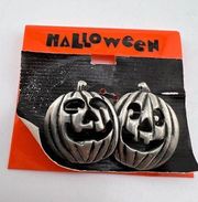 Vintage Silver Tone Halloween Jack O Lantern Pin Brooch New