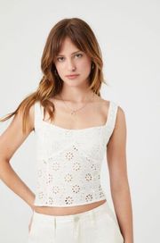 Floral Eyelet Lace-Up Tank Top