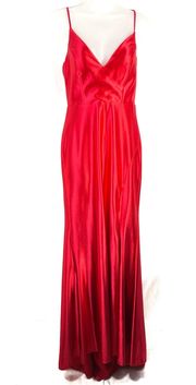 Apparel Satin Silky Red Sleeveless Floor Length Formal Gown Prom Dress NWT