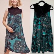 Anthropologie  Maeve Butterfly Swan Green Silk Swing Dress