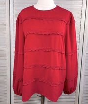 GRACE KARIN Crochet Trim Blouse Red-Large