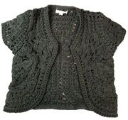 Boho Crochet Festival Vest Size 4 Cropped Hippie Black Chunky Knit Hipster 34"