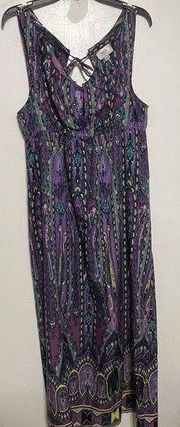 ECI Purple Floral and Abstract Maxi Dress Size 12