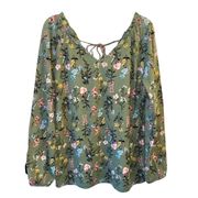 long sleeve olive green floral top size 2X NWT