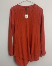 NWT Cable & Gauge V-neck Spicy Melon Orange Red Ribbed Long Sleeve Flowy Shirt M