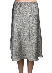 Sienna Sky Satin Leopard Animal Print White Midi Elastic A-Line Slip Skirt Sz XS