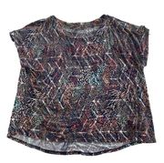 Cha Cha Vente Shirt Womens Large Multicolor Cap Sleeve Round Neck Blouse Viscose