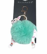 Rampage  Llama Pom Pom Key Chain, Seafoam, Green, White