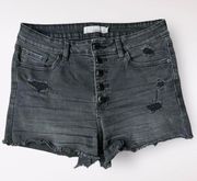 Just USA Distressed Grunge Black Denim Shorts Five Button Closure Size 30 Large