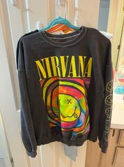 Nirvana Smile Over-dyed Charcoal Crew Neck Sweatshirt