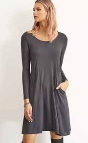 Garnet Hill Scoop Neck Long Sleeve Gray Tencel Jersey‎ Pockets Dress Medium