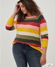 Vegan Cashmere Pullover Colorful Striped Raglan Sweater