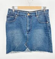 Cotton On 91 Light Wash Blue Denim Raw Hem Mini Jean Skirt Women's Size 8