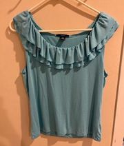Chaps Women's Tank Top Ruffle on the Neckline Turquoise Color Size L