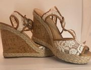 Antonio Melani Cork Wedge Sandals white lace women sz 7