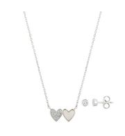 UNWRITTEN Double Heart Pendant Necklace and Earring Set in Silver MSRP $45 NWT