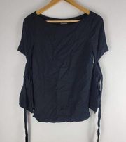 Club Monaco Cut Out Tie Sleeve Blouse Black Lined Size S
