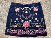 Harper Thin Corduroy Navy Blue Floral Skirt