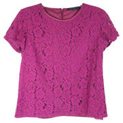 French Connection Size 8 Top Lace Purple Lined Short Sleeve tee Floral 1350