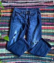 . Boyfriend Dark Wash Distressed Boyfriend Crop Jeans Size 4