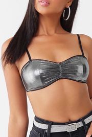 Forever 21 Ruched Scalloped Metallic Silver Bralette