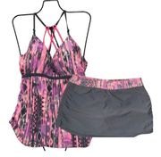 Free Country Pink Multicolor Tankini Gray Skort Set