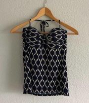 Robin Piccone Navy Blue & White Halter Tankini Top