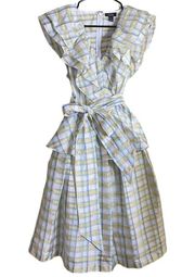 Halogen x Atlantic-Pacific Bow Front Plaid Ruffle Dress Size XS