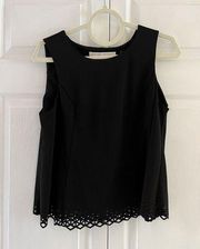 Susana Monaco Black Ribbed Tank Laser Cut Hem  Womens Medium