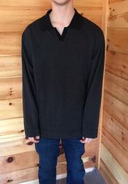 COLLARED BLACK/GREY LONG SLEEVE  POLO TOP