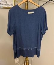 Womens short sleeve linen blend tunic top by Susan Bristol size XL