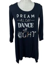 Decree Glitter Sequined Dance All Night Sleep Shirt Womens‎ XS Black 3/4 Sleeve