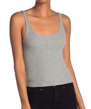 New  Cropped Henley Tank Top Scoop Neck Ribbed Heather Grey