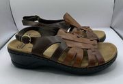 CLARKS Gladiator Women's Size 9W Brown Leather Open Toe Slingback Sandals 15807