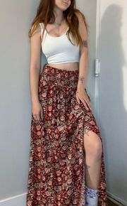 Burgundy Floral Maxi Skirt
