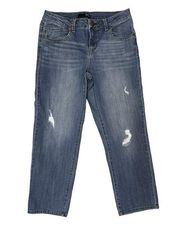 1822 DENIM DISTRESSED CROPPED STRAIGHT LEG WISKERED MEDIUM WASH