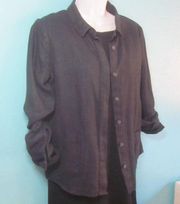 Poetry Heavy Linen Shirt Jacket Navy Blue Size 4 US