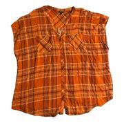 Torrid Size 3XL Orange Plaid No Sleeve Button Down Shirt