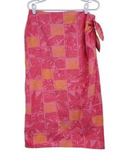 Talbots Vintage Bright Neon Pink Orange Tropical Print Wrap Skirt Size 14 Petite