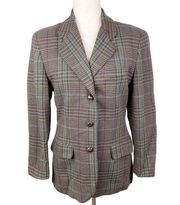 Vintage 90s Liz Sport Petite Women's Wool Houndstooth Print Long Length Blazer