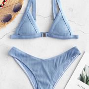 NWT BLUE RIBBED BIKINI SET