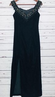 Vintage Gunne Sax Black Velvet Beaded Gown Size 11/12