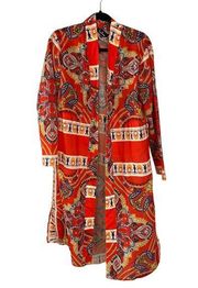 Lulu's Laurina Red Scarf Print Satin Robe Size S