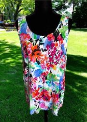 Carole Little Womens Tank Top Sz 8 Tropical Bright Floral Crinkle Print Vintage