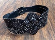 Ted Baker • Studded Leather Belt wide woven braided knotted black waist cincher